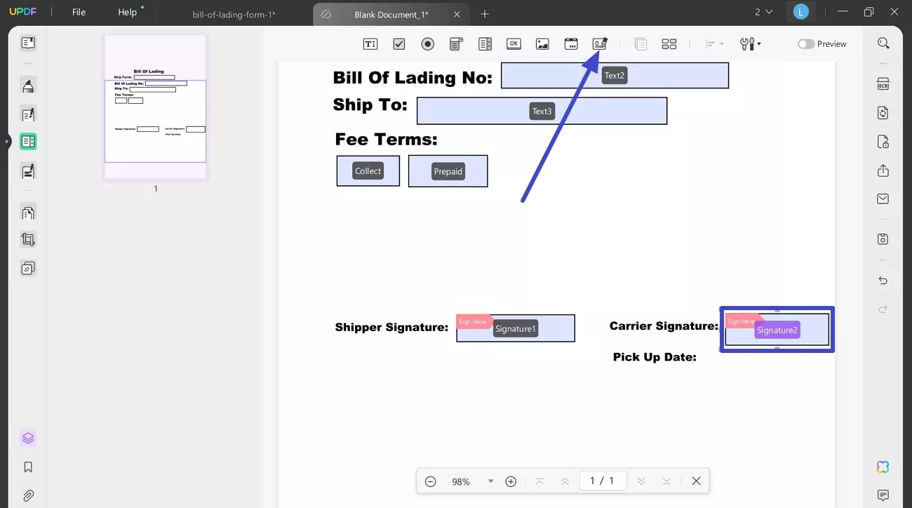 insert a digital signature field