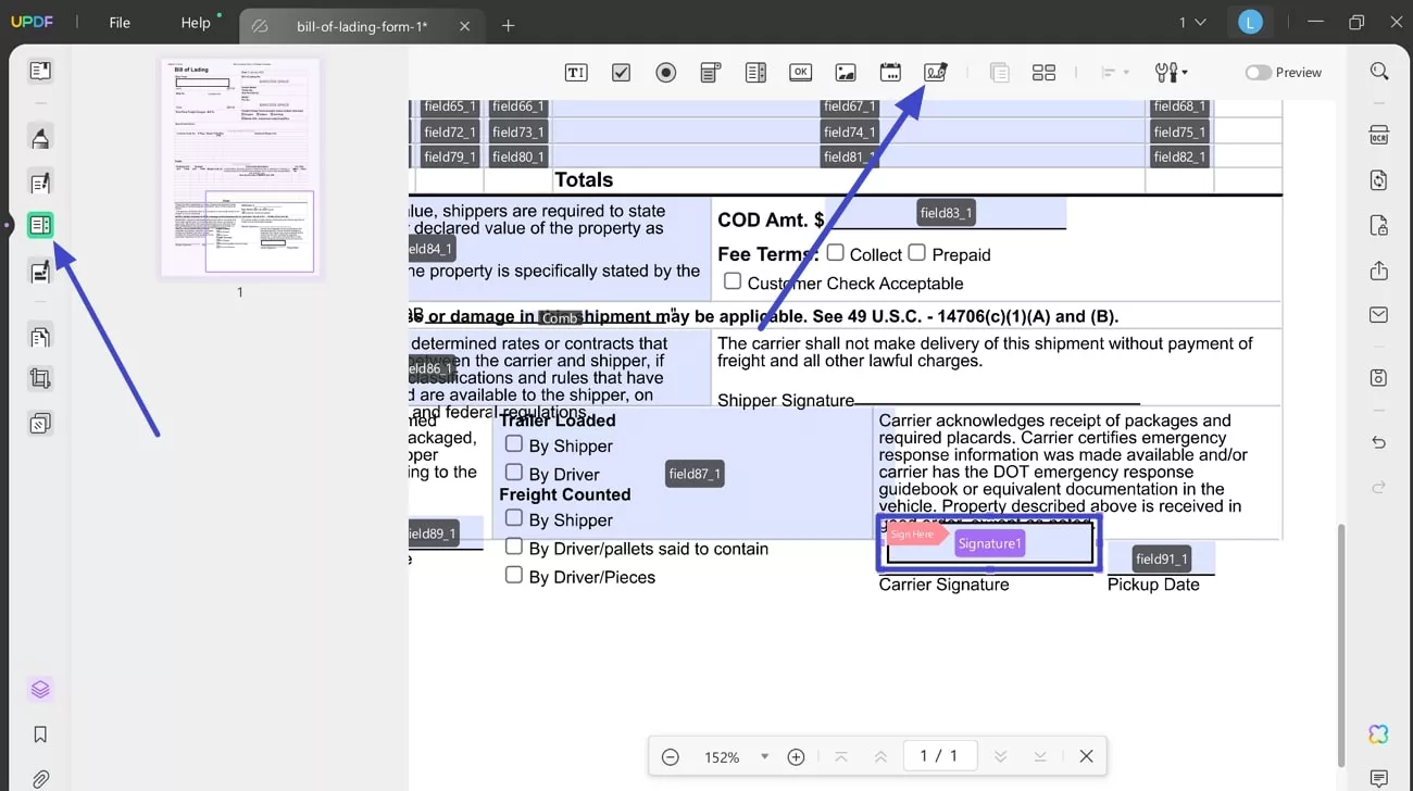 access digital signature option