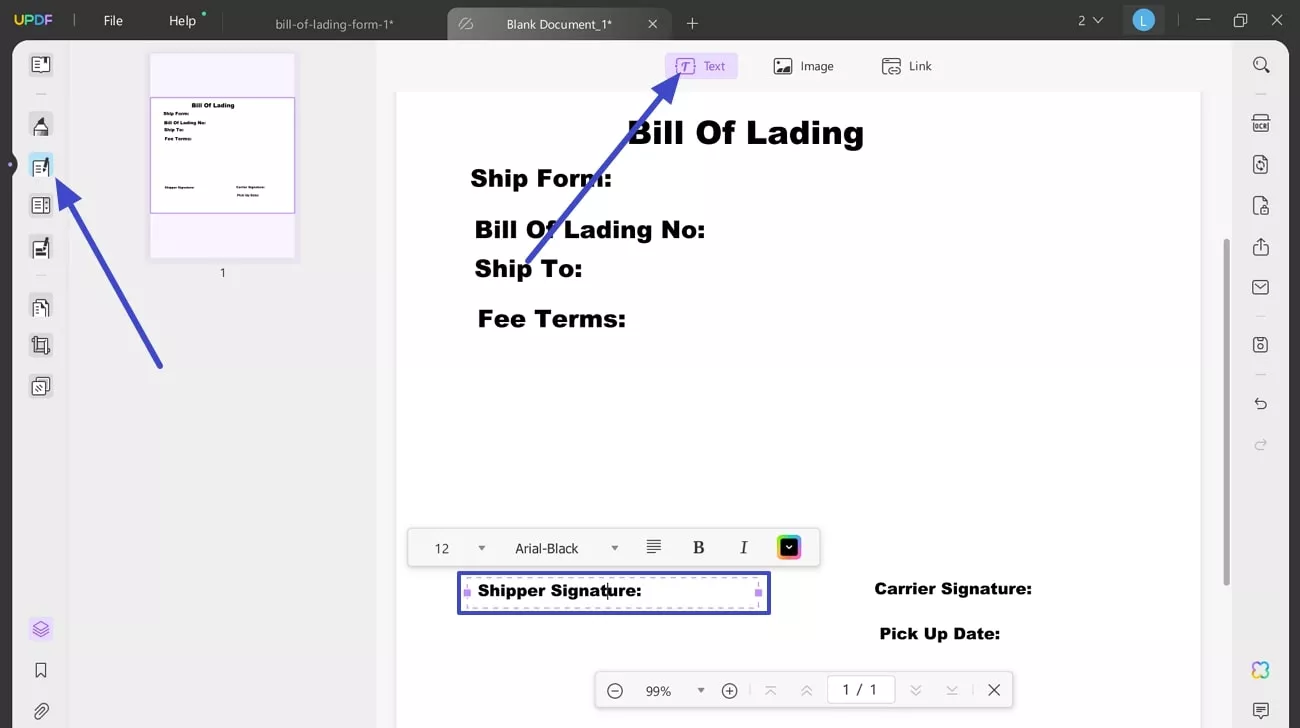 add text on document