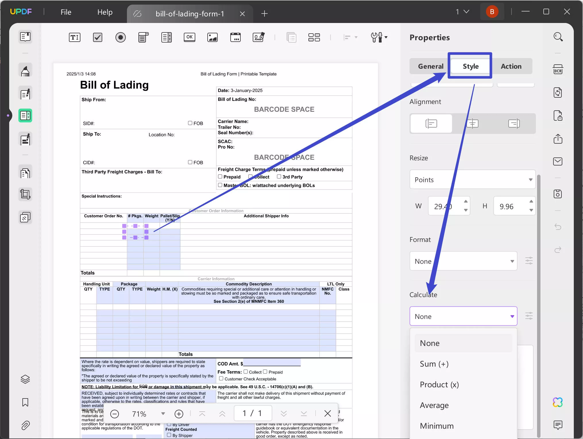 use calculation feature of UPDF
