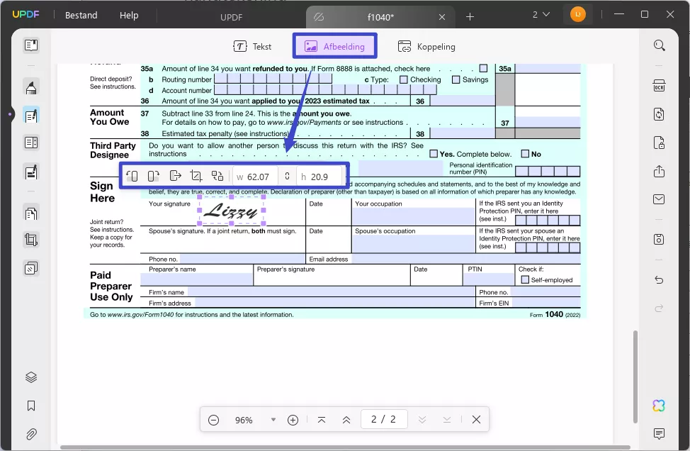 Klik op de afbeelding om de handtekening updf windows te uploaden