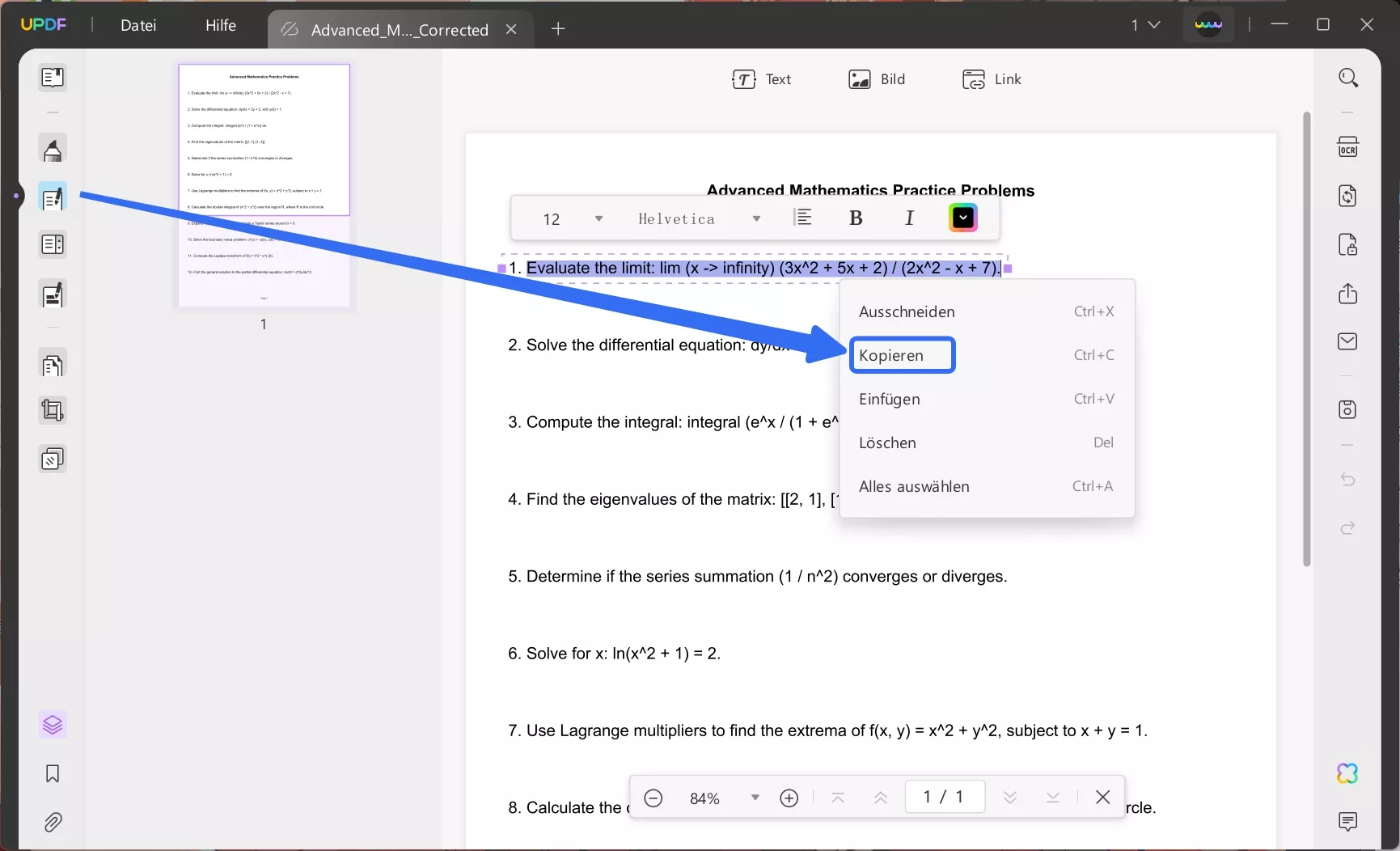Klicken Sie mit der rechten Maustaste auf die Gleichung, um sie in UPDF zu kopieren