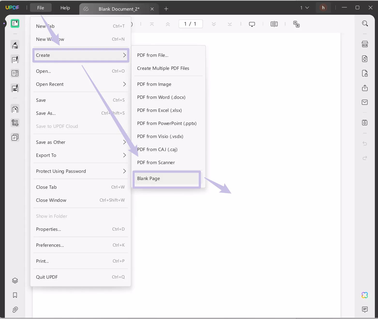 Buat PDF kosong dengan updf