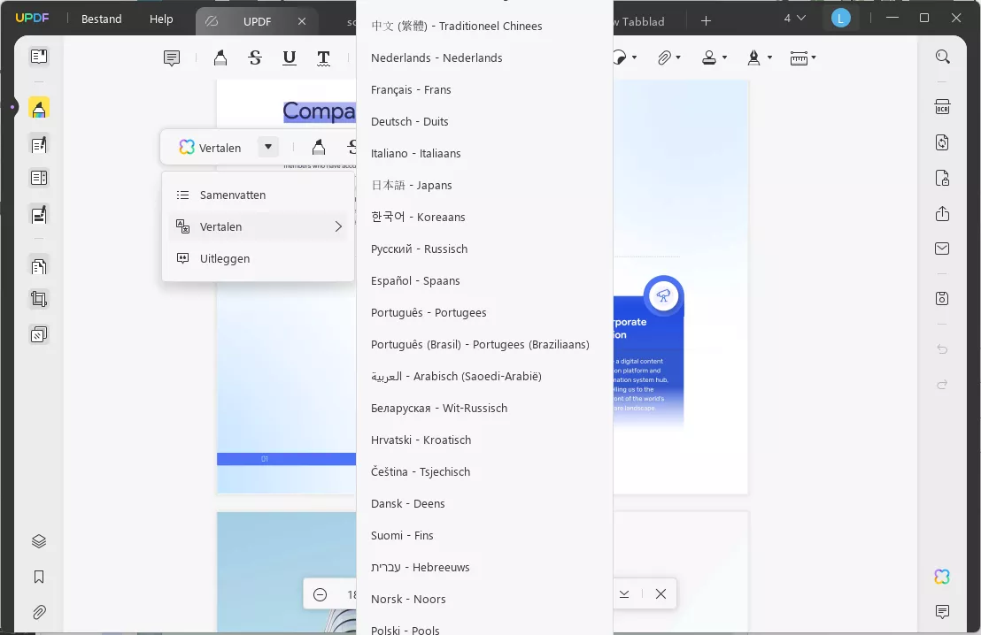 vertaal de uitgelegde term in updf ai windows
