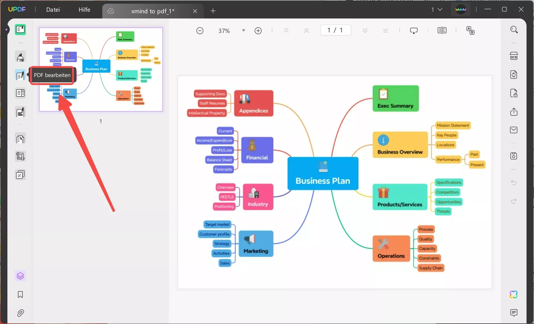 Klicken Sie auf „PDF bearbeiten“, um die PDF-Mindmap mit UPDF zu bearbeiten.