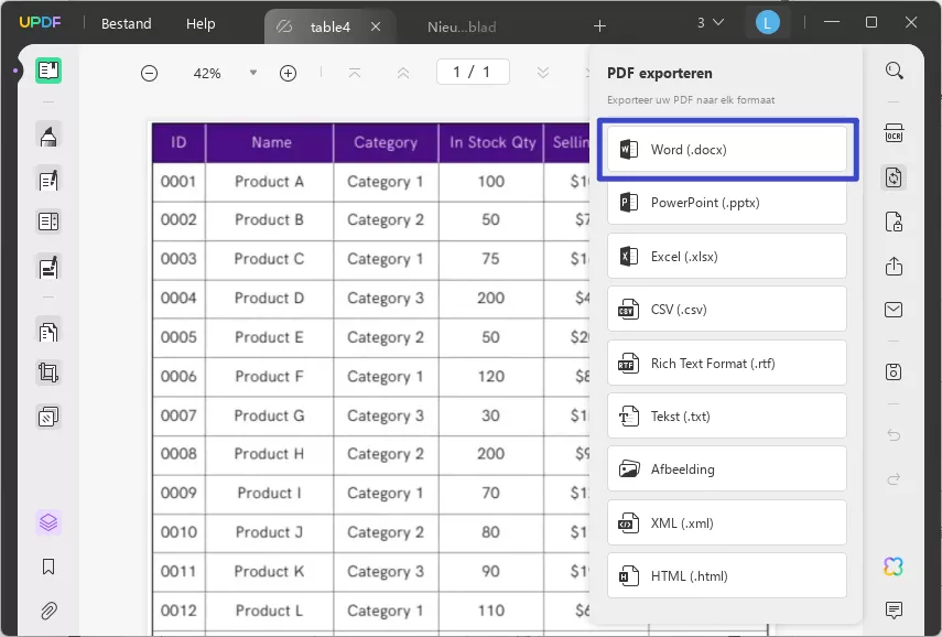 pdf naar word met updf