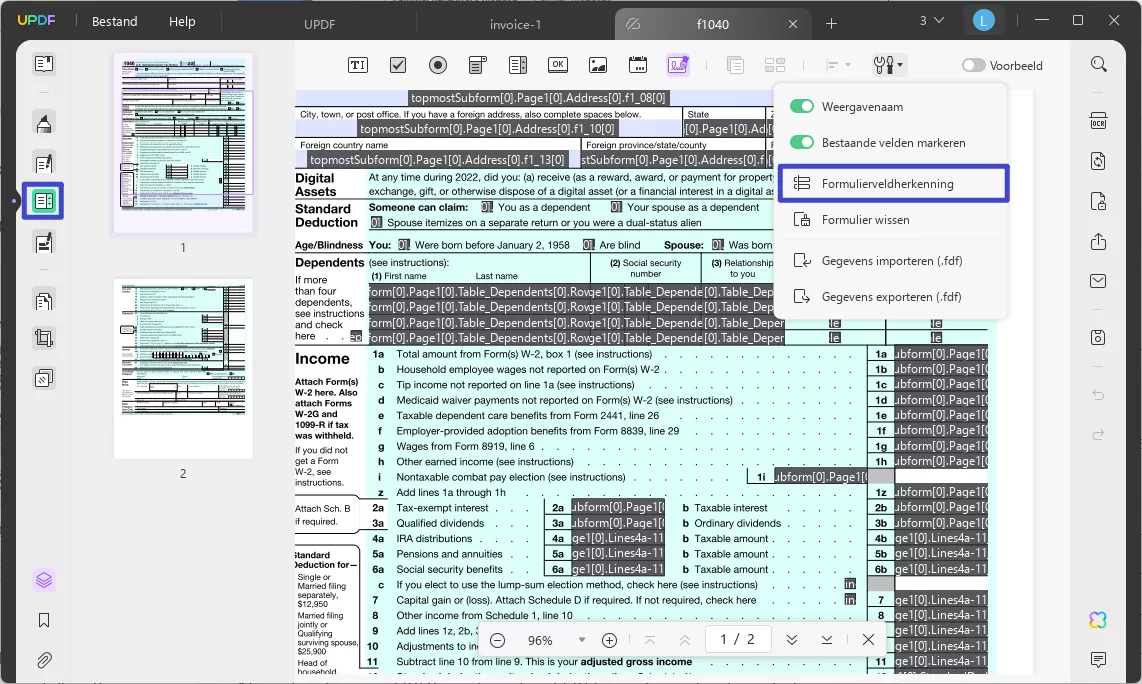 select form field recognition updf windows