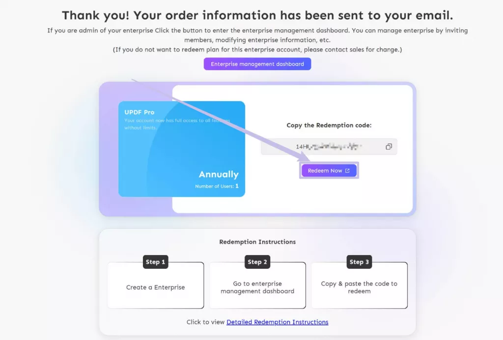 คลิกแลกรับทันทีเพื่อซื้อแผน UPDF Enterprise