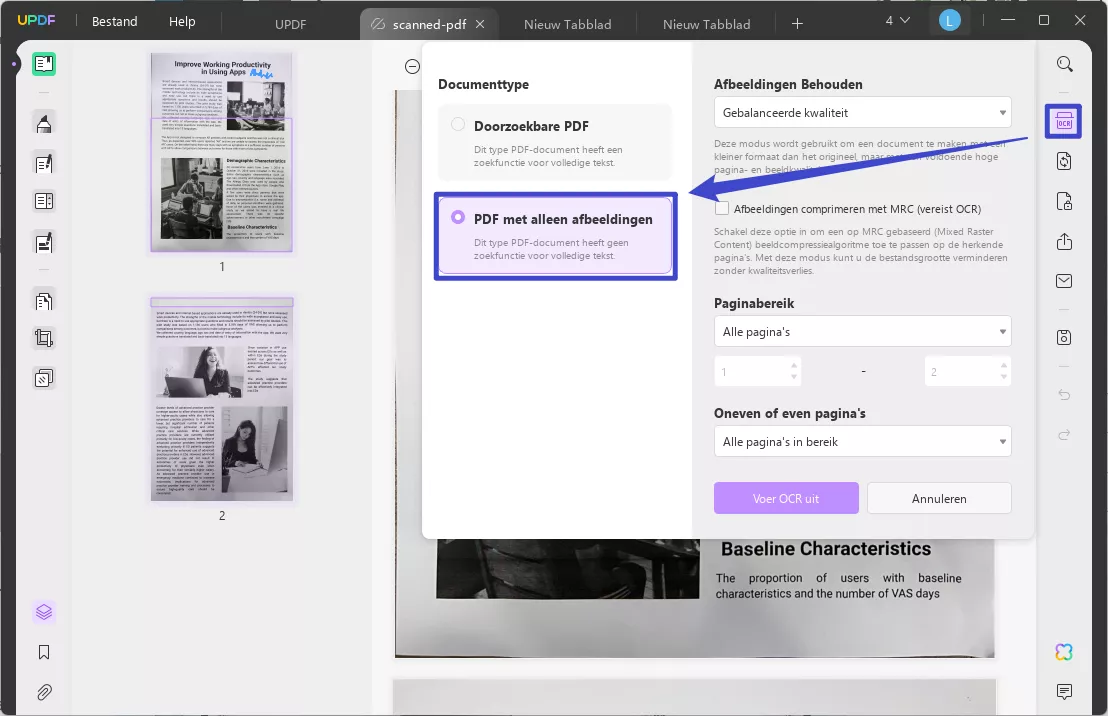 Converteer PDF naar alleen-afbeelding PDF met updf windows