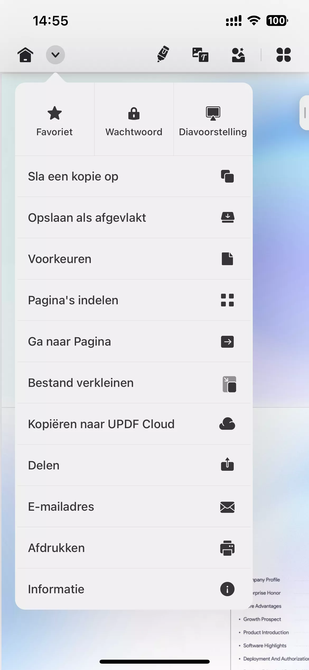 tik op de pijl in updf voor ios