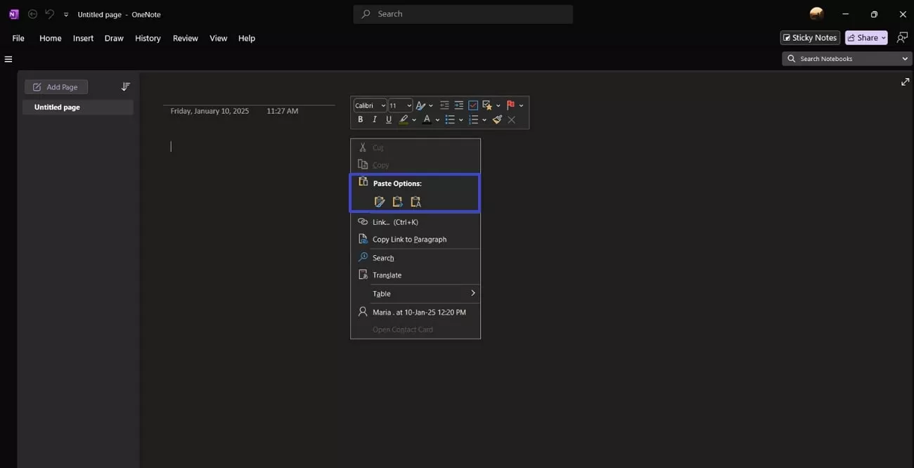 access the onenote interface