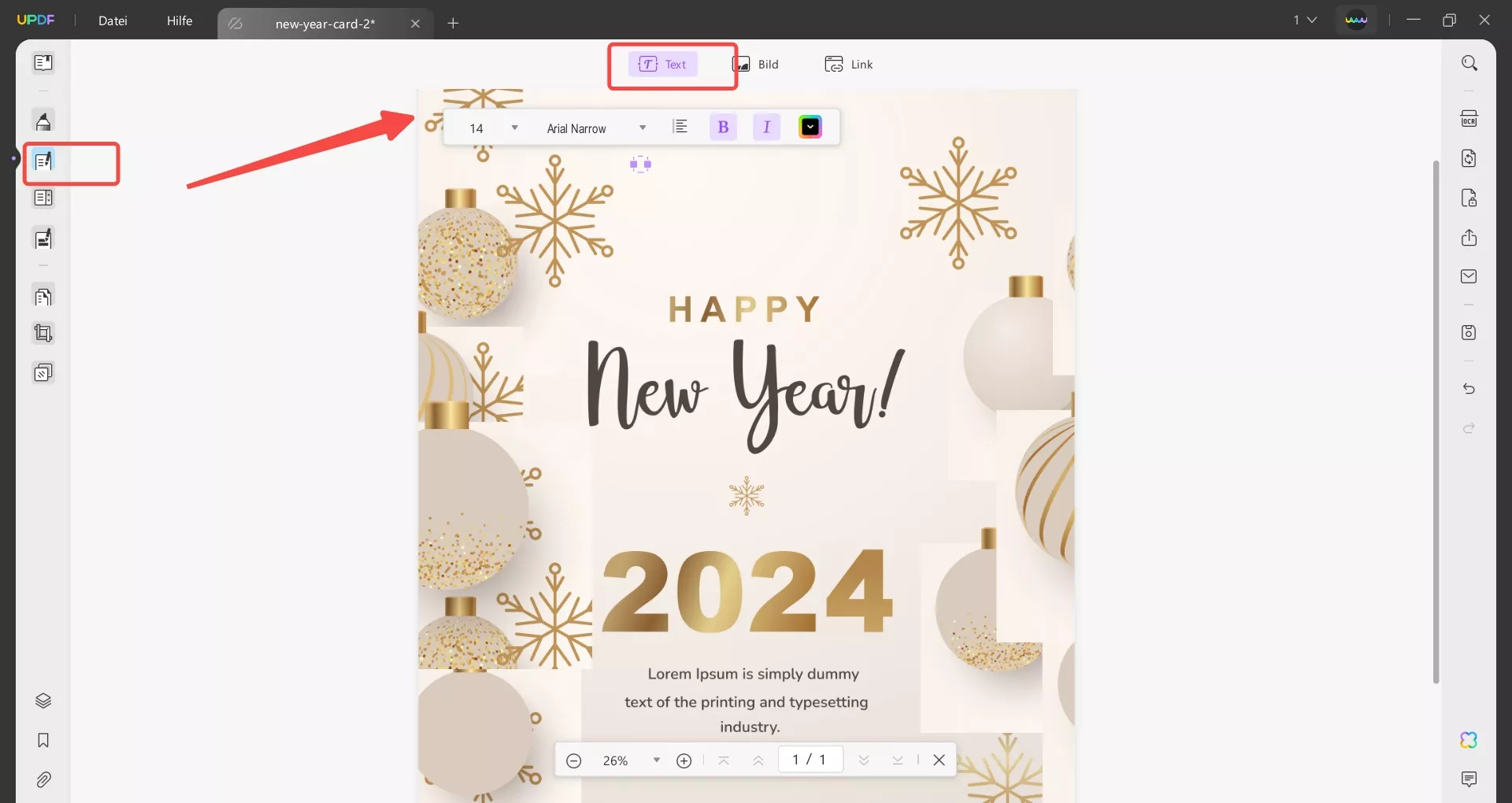 Neujahrswunschkarte bearbeiten