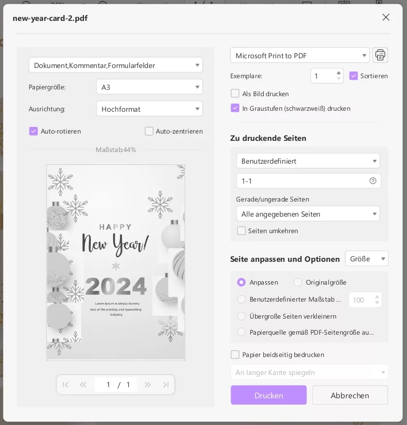 Frohes neues Jahr Grußkarte drucken