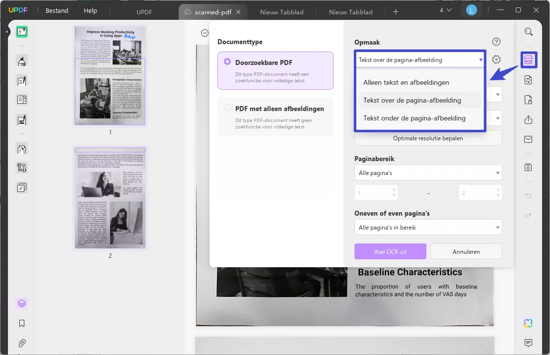 OCR-layoutinstellingen in UPDF Windows