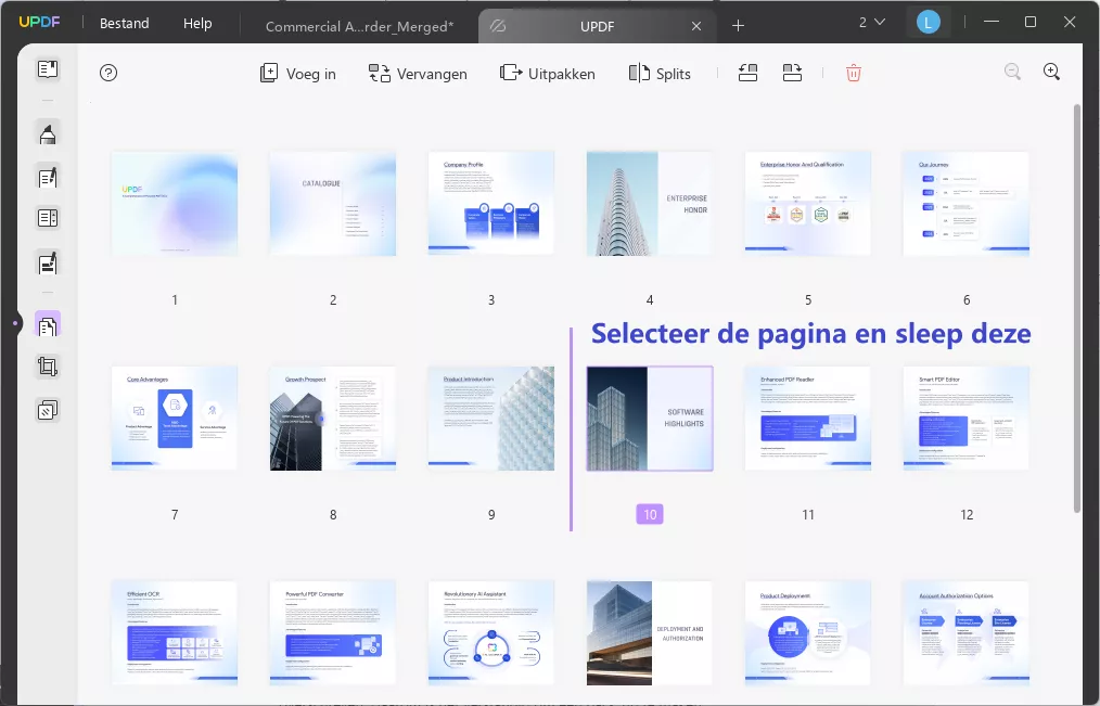 Selecteer de pagina en sleep deze