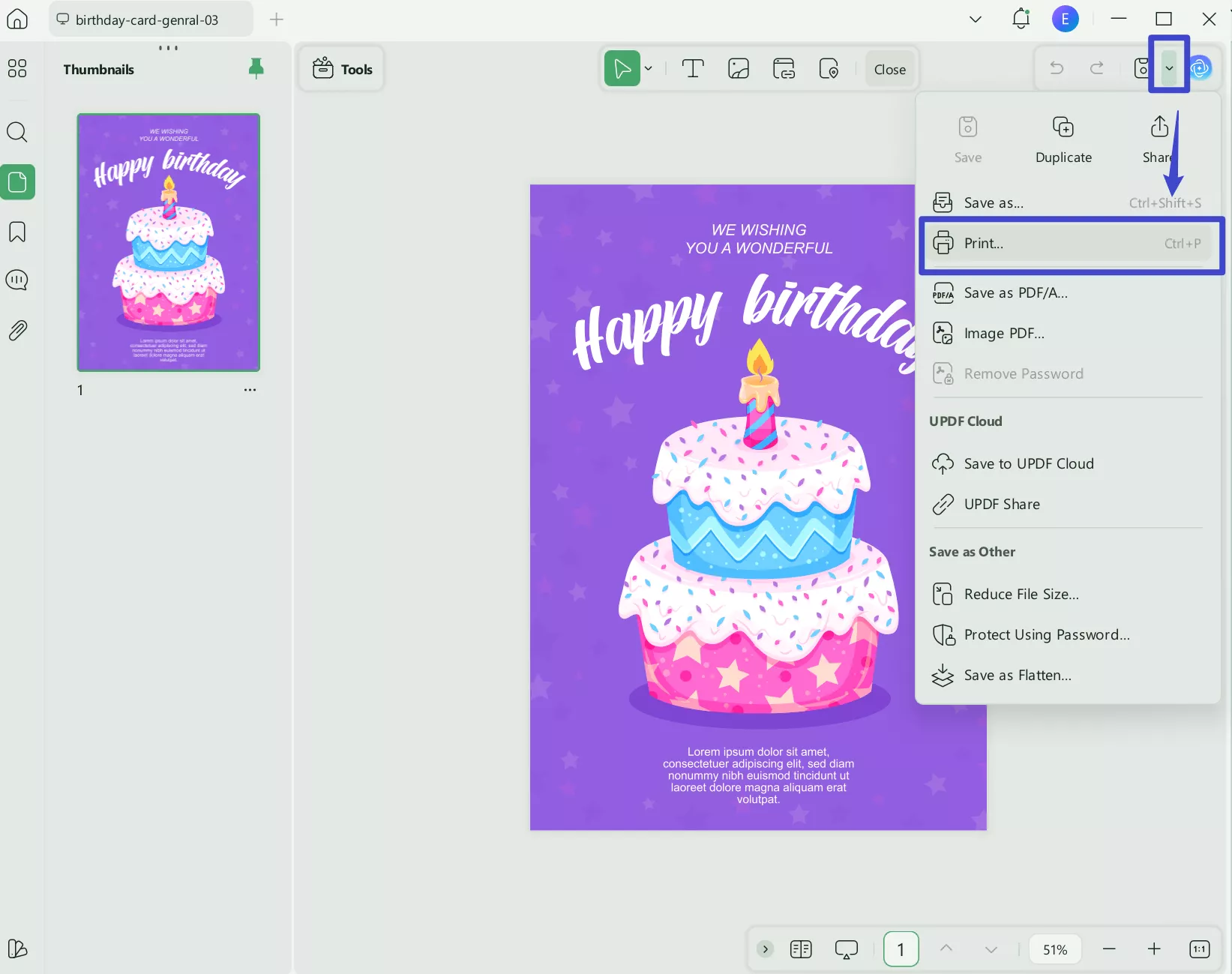 proceed to print settings