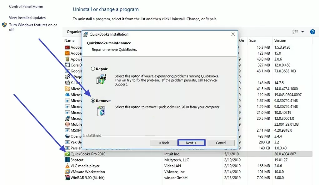 remove software and reinstall