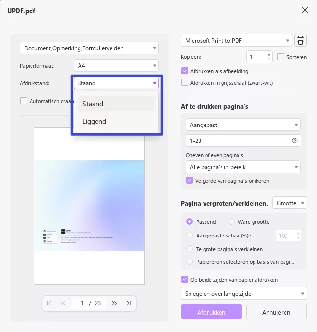 PDF roteren bij het afdrukken