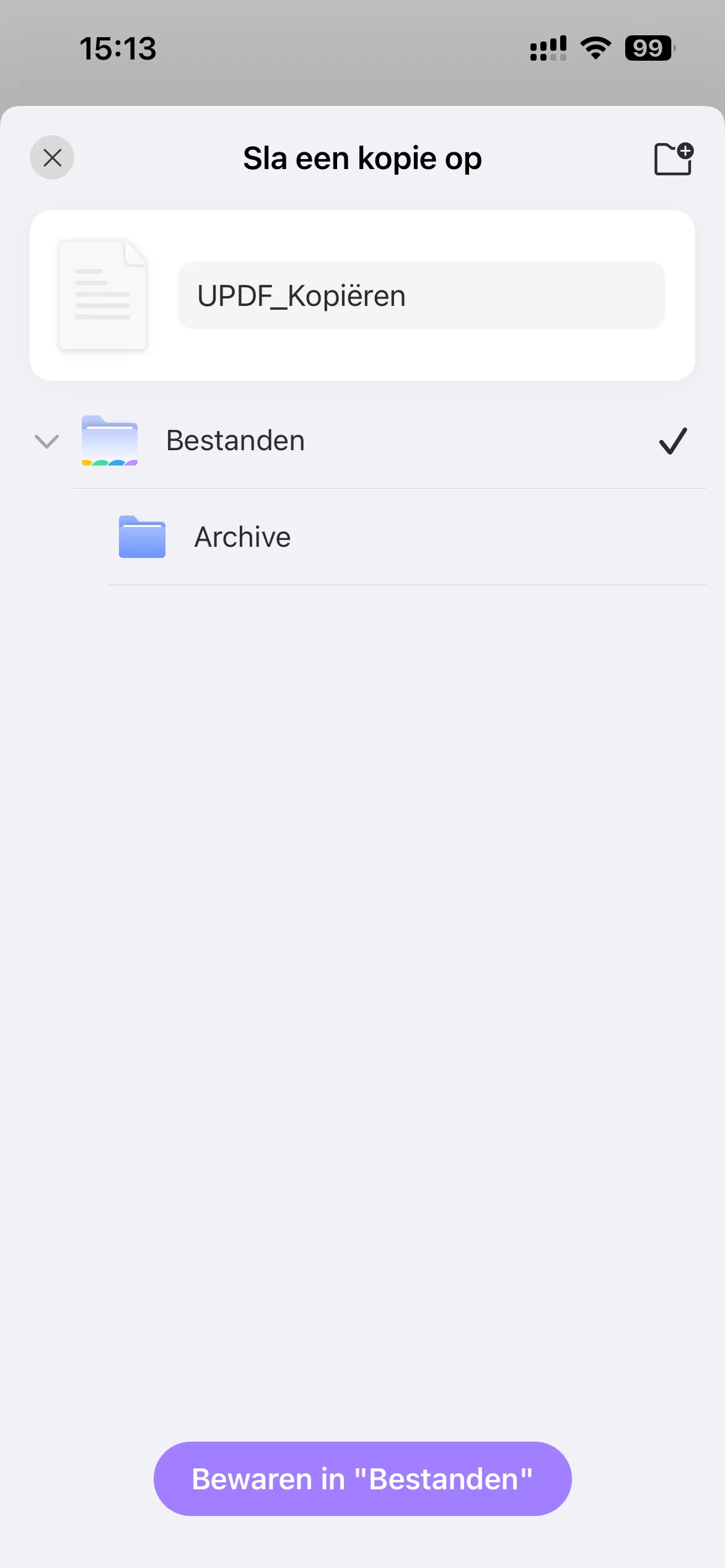 sla de pdf op met updf voor ios