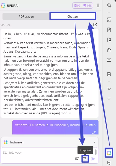 Schermafbeelding met updf ai