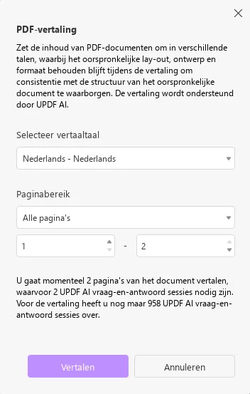 Selecteer taal en pagina's