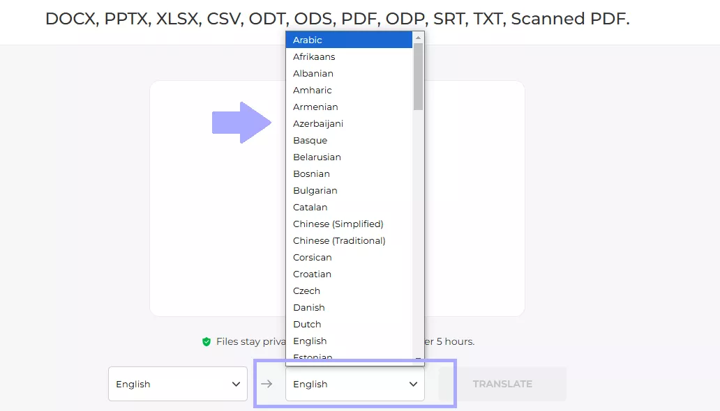 select the language for translation deftpdf