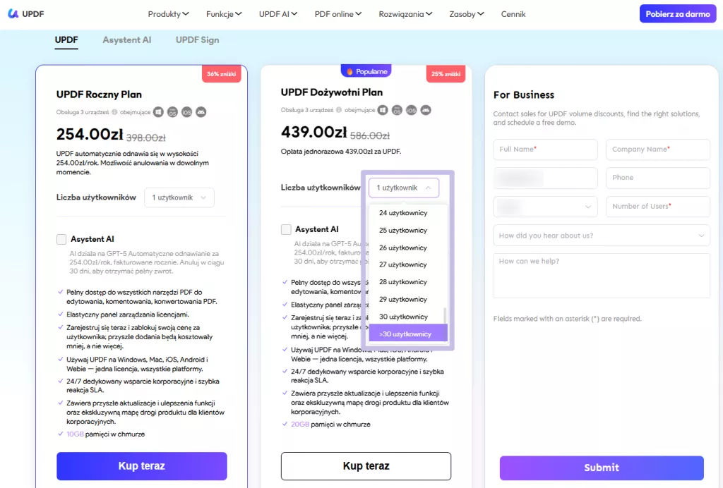 skontaktuj się z działem sprzedaży w sprawie planu biznesowego
