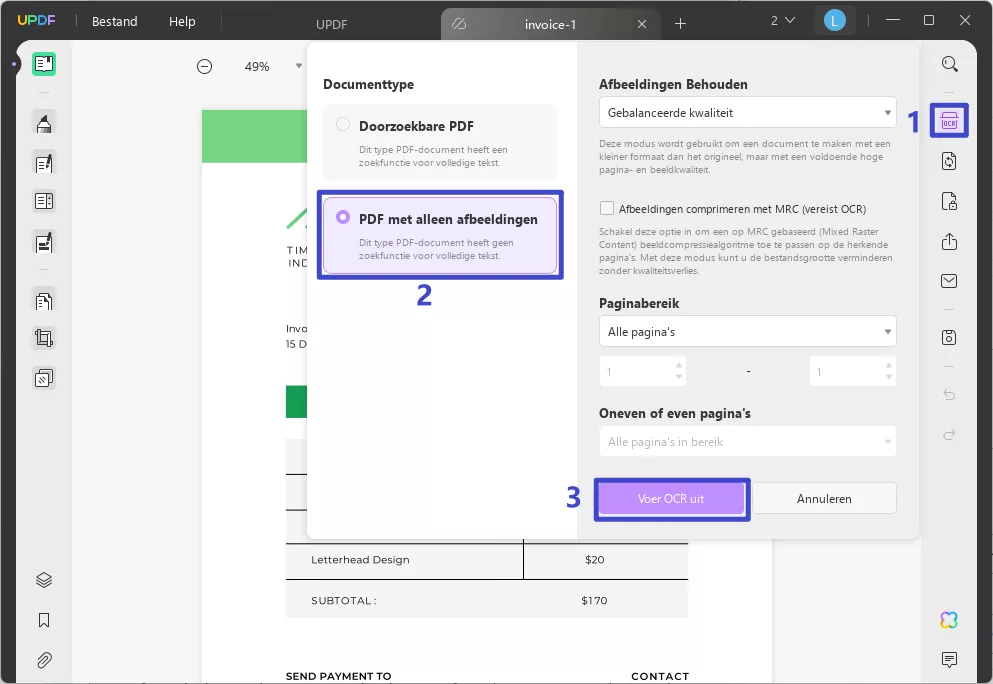 stappen voor het uitvoeren van ocr in updf