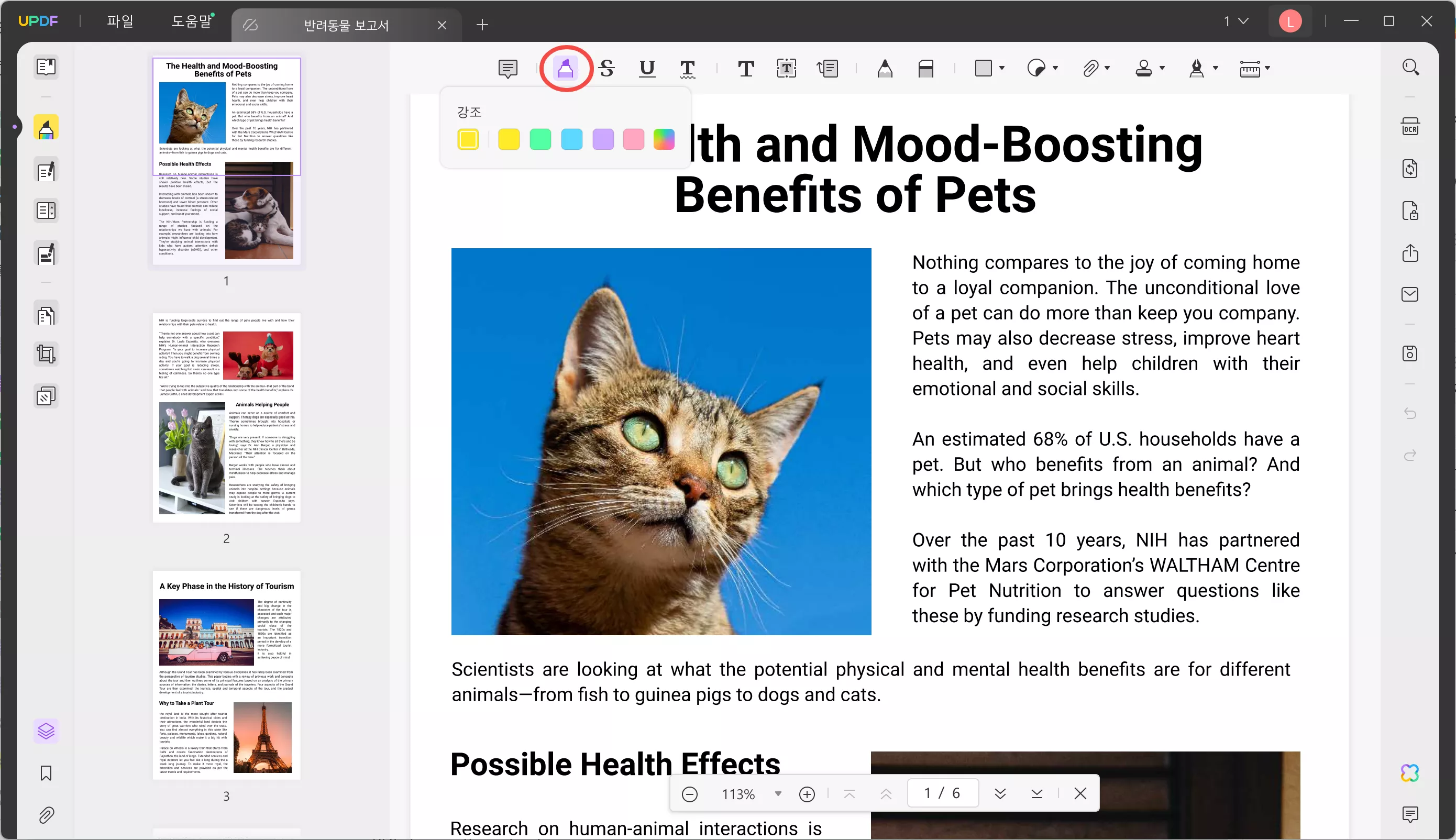하이라이트 버튼 선택