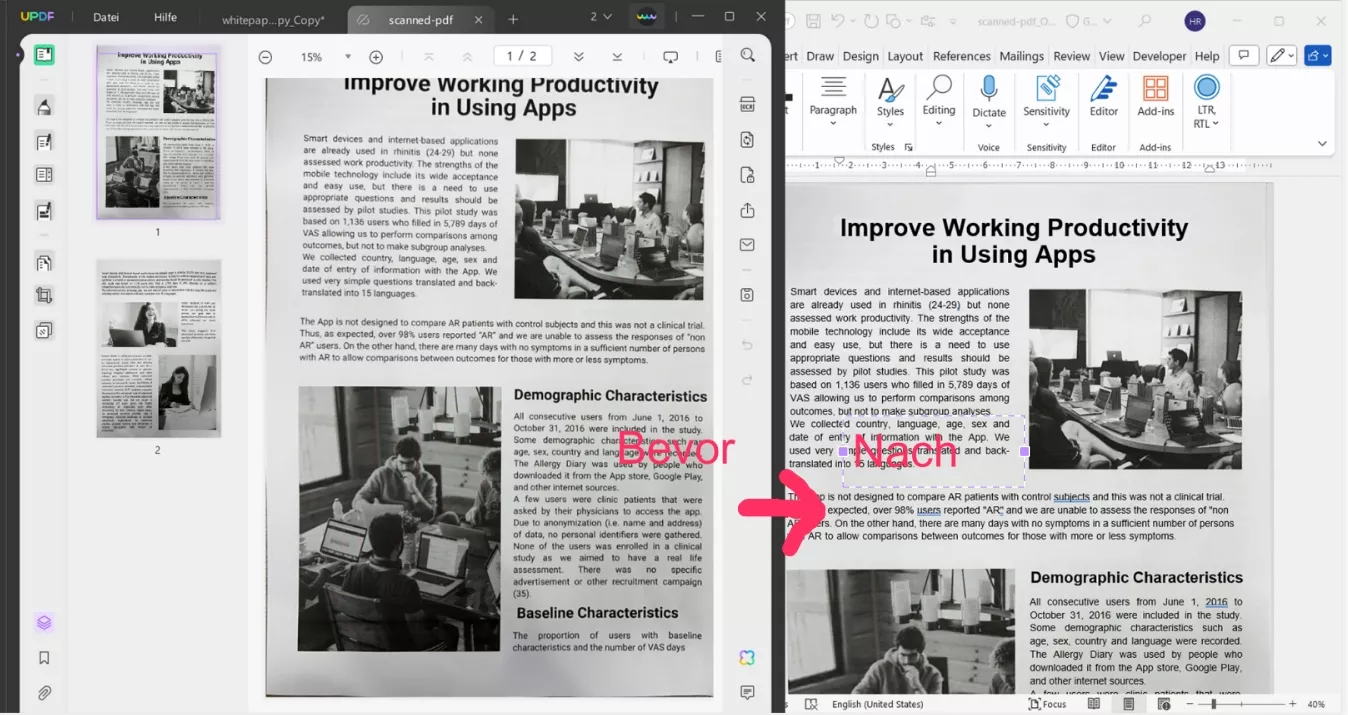 OCR-Ergebnis von UPDF