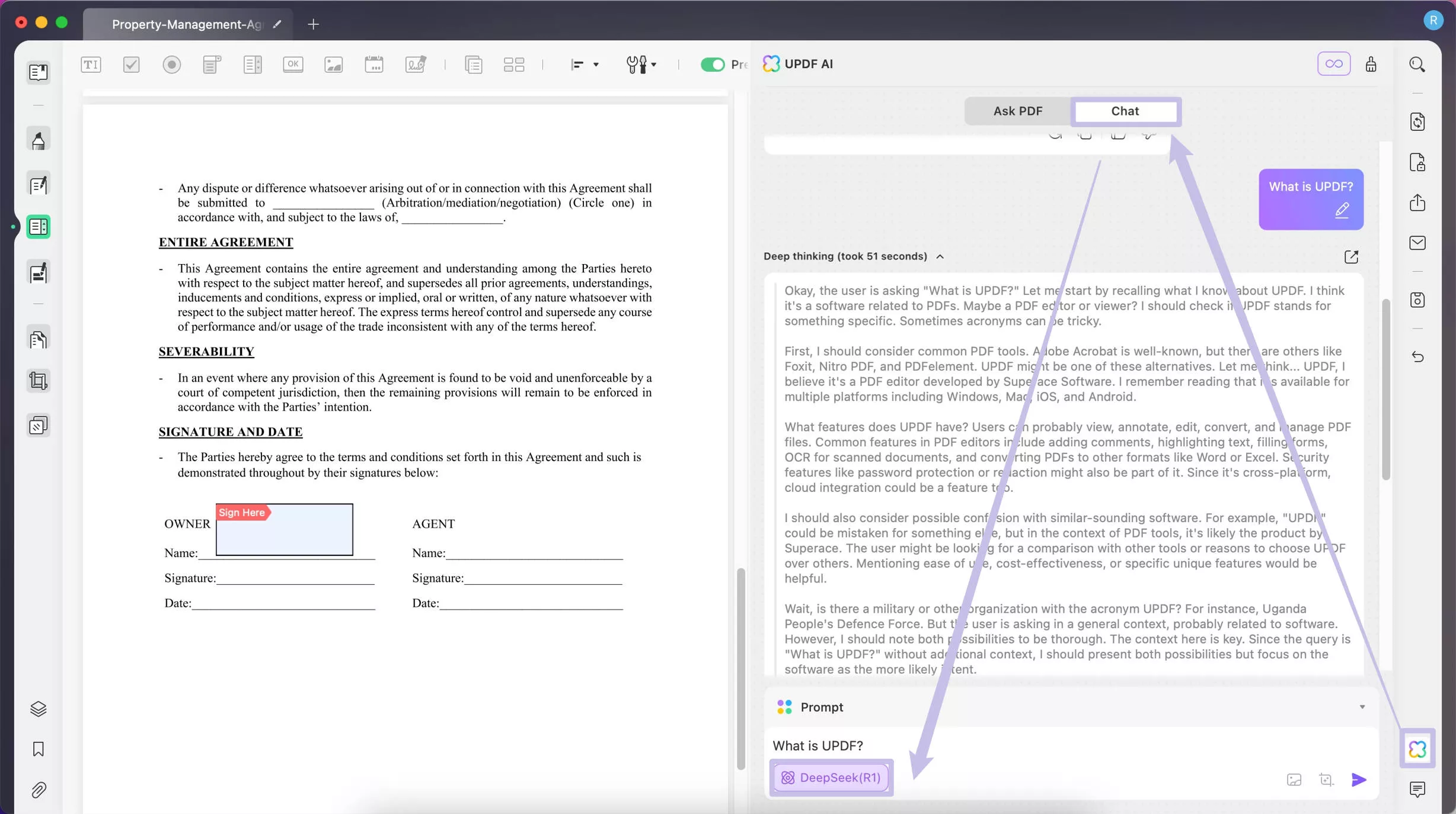 activating the deepseekr1 in updf desktop