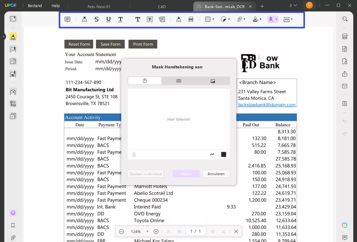 bankafschrift bewerken