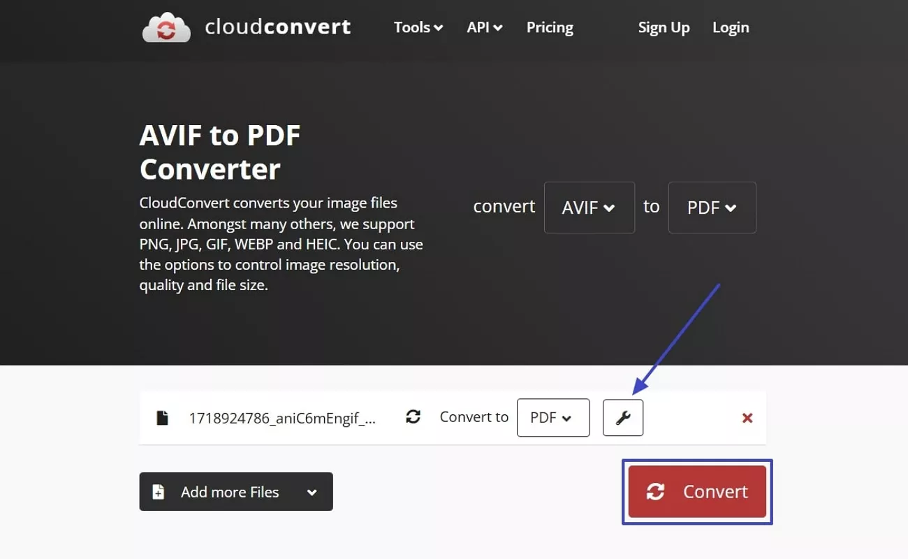 Parameter anpassen und Cloudconvert konvertieren