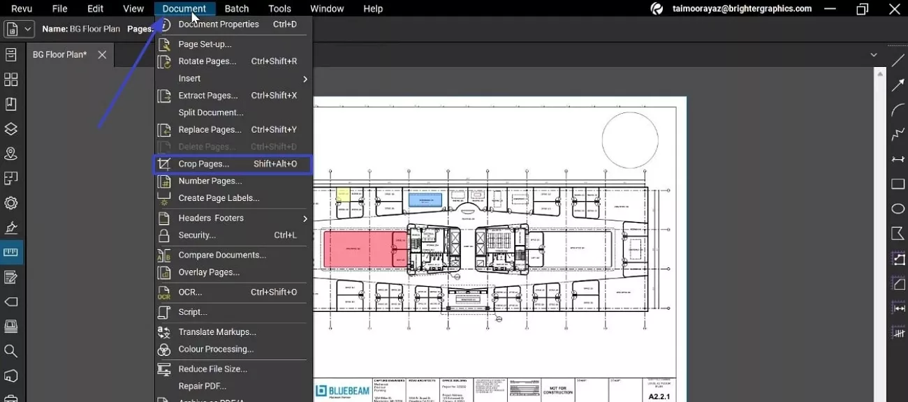 access crop page option in blubeam