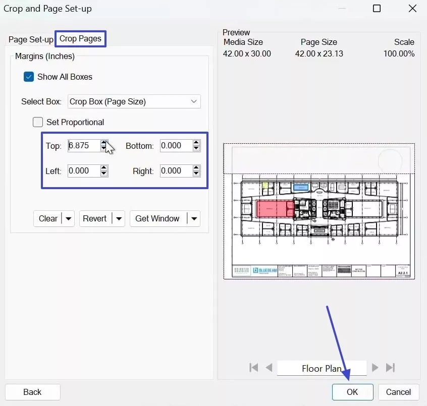 choose page dimensions for cropping