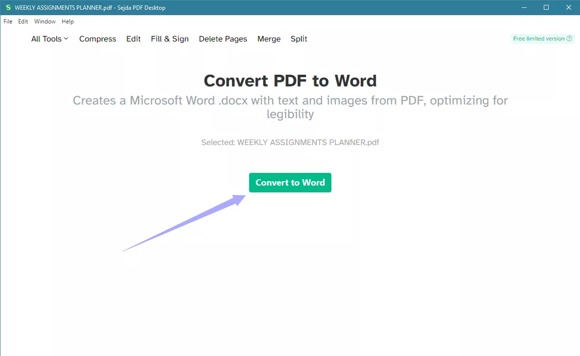 click convert to word sejda desktop