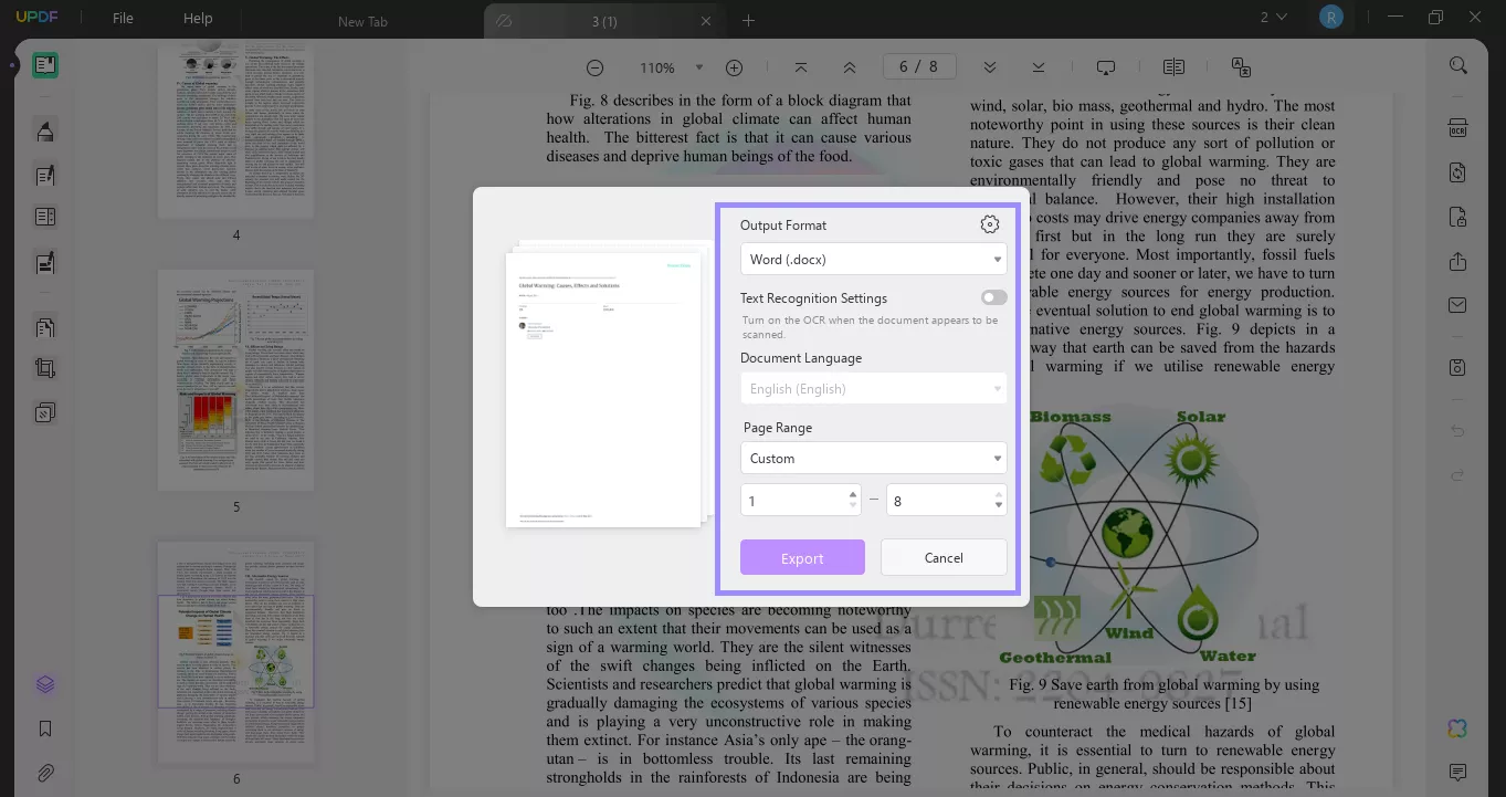 click the export button to convert PDF to word updf