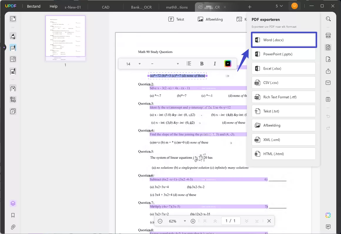 gescande PDF met vergelijking exporteren naar Word