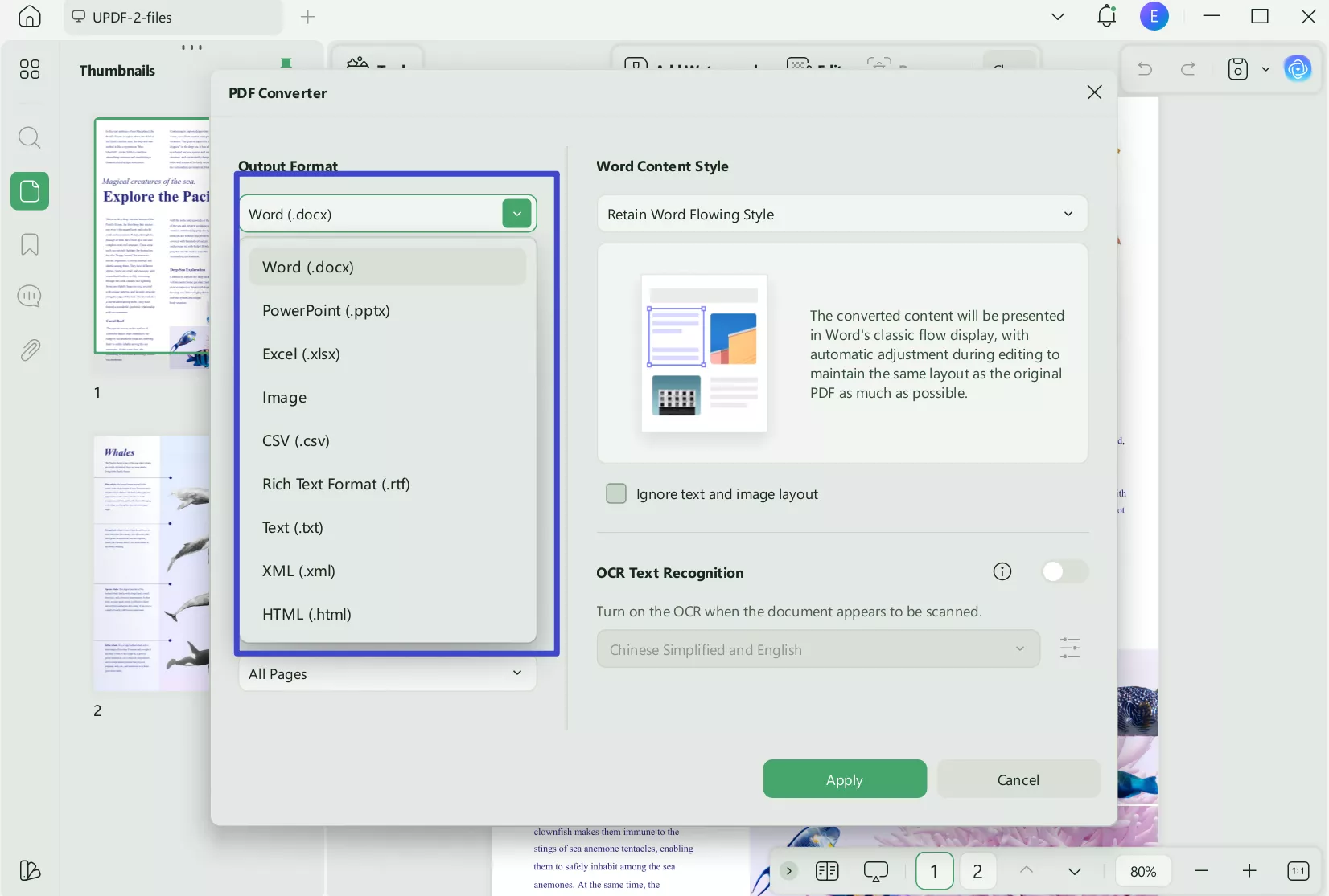 choose word and hit export