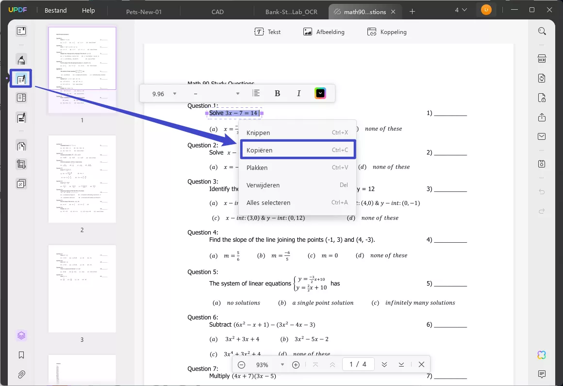 Klik met de rechtermuisknop op de vergelijking om deze in updf te kopiëren
