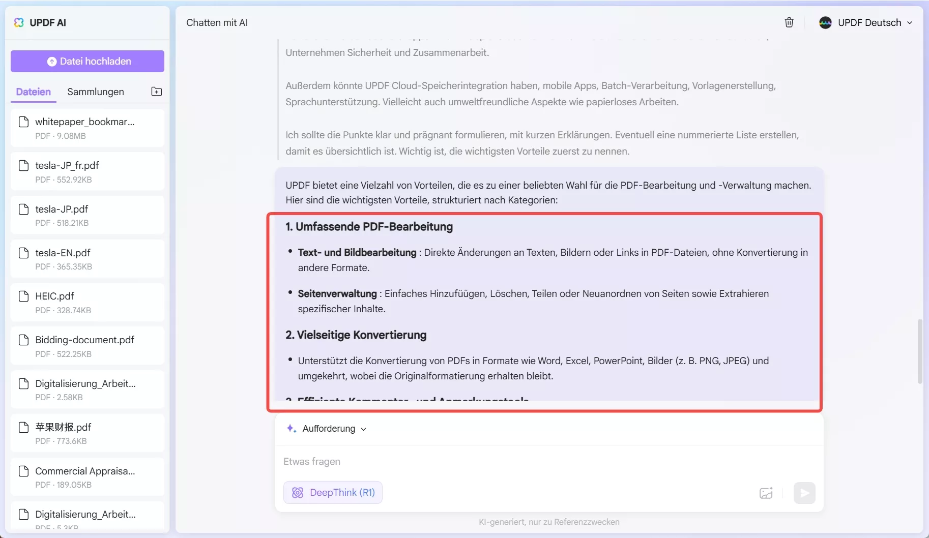 Antwort von deepseek r1 updf ai online