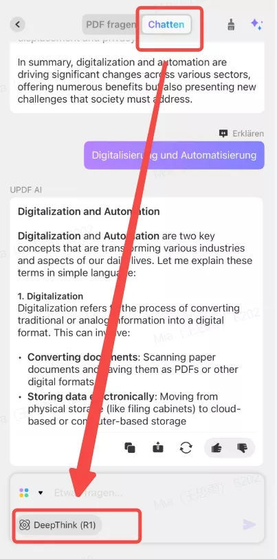 Greifen Sie auf Mobilgeräten auf die Funktion „Chat mit KI“ von UPDF zu