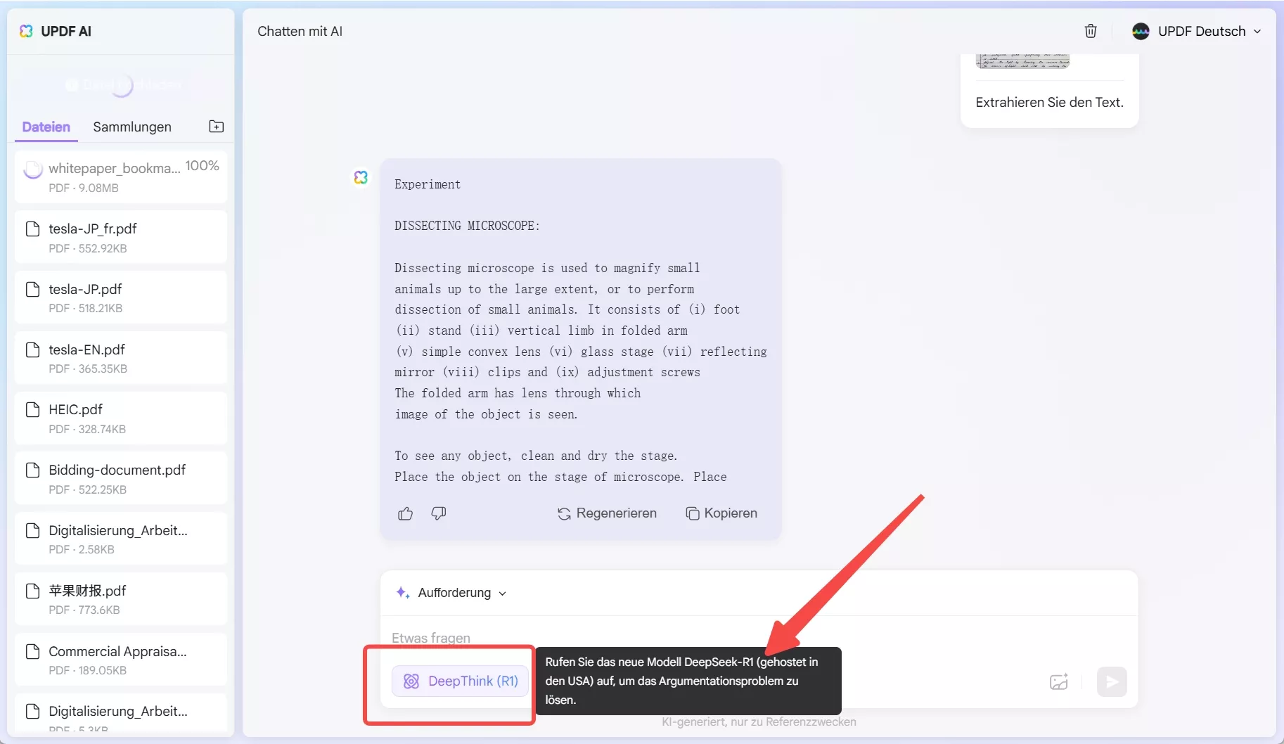 activate deepthink r1 in updf ai online