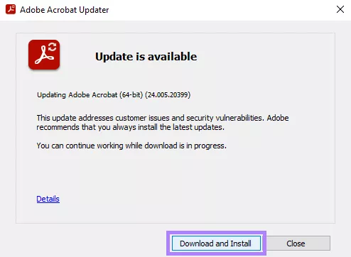 download en installeer de update adobe acrobat