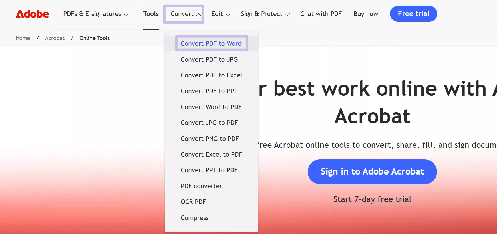 export pdf to word adobe acrobat online