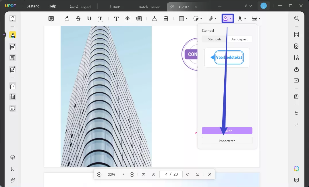 stempel uit pdf importeren halen