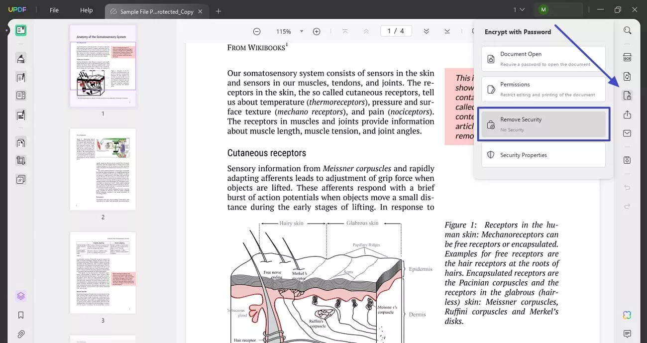 access remove security option in updf