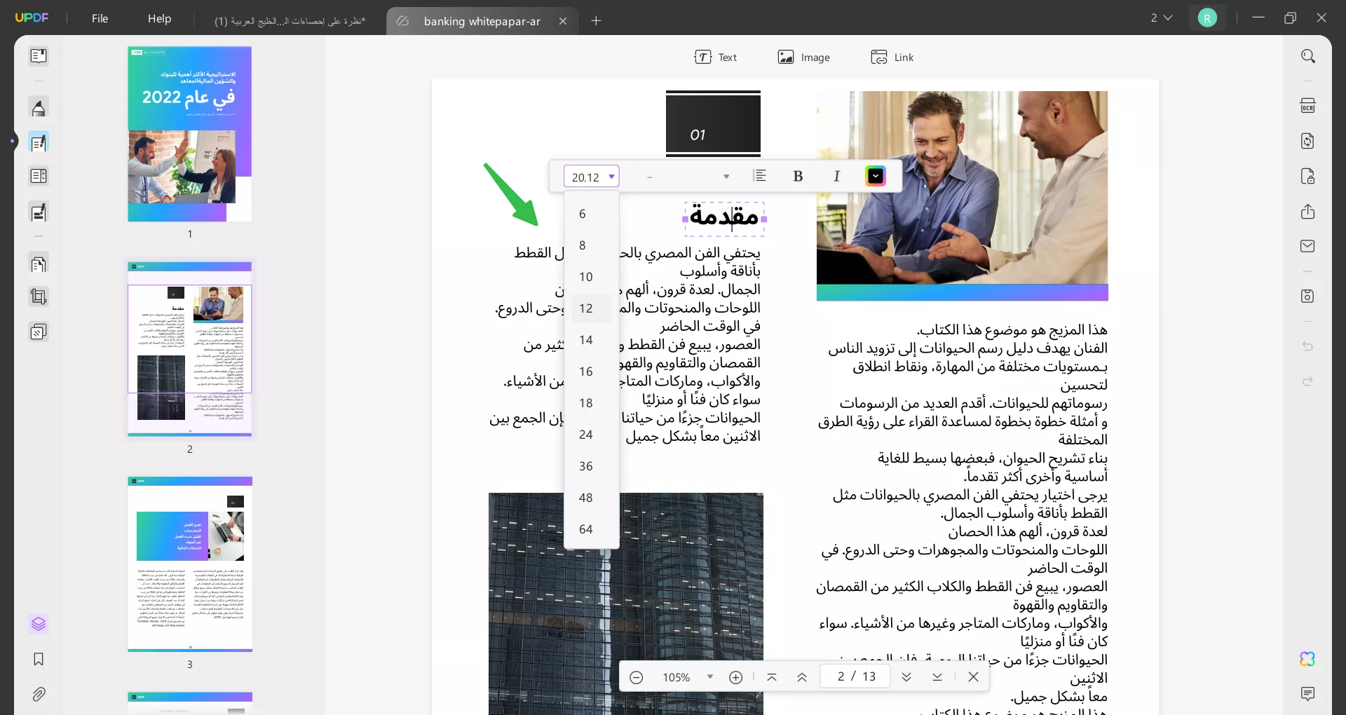 تكبير أو تصغير حجم الخط في ملف PDF