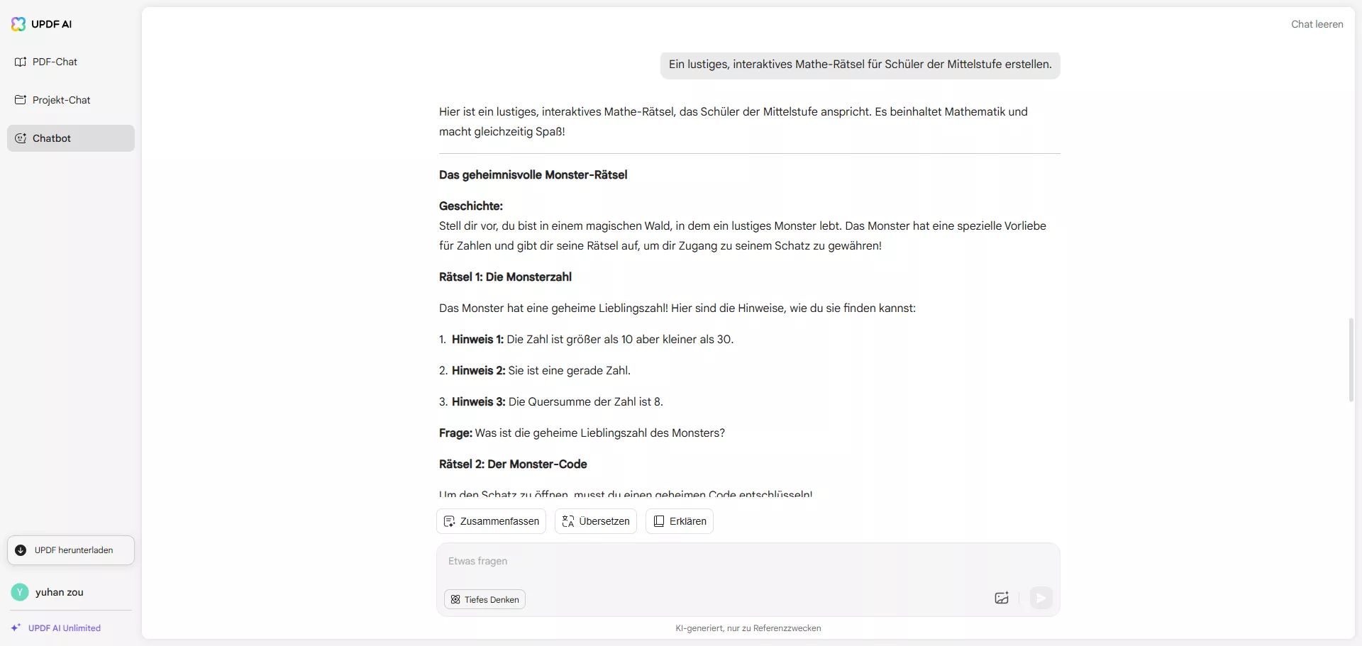 Bildungs-Updf KI-Eingabeaufforderungen