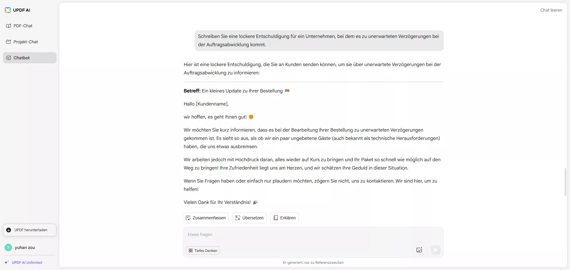updf KI-Kundenservice-Antworten